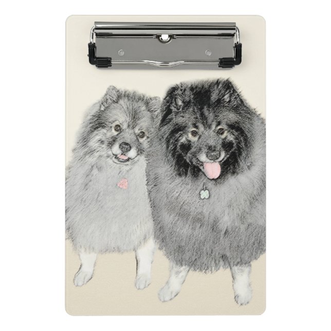 Keeshond Mom and Son Painting - Original Dog Art Mini Clipboard (Front)