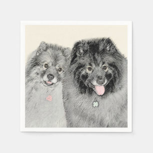 Keeshond Mom and Son Painting - Original Dog Art Napkin
