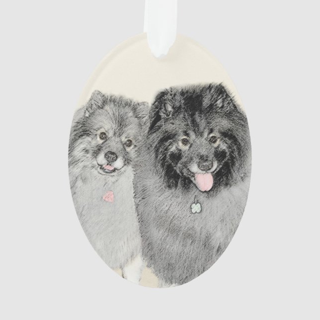 Keeshond Mom and Son Painting - Original Dog Art Ornament (Back)