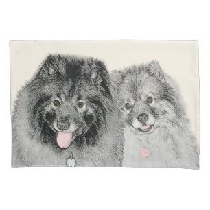 Keeshond Mom and Son Painting - Original Dog Art Pillowcase