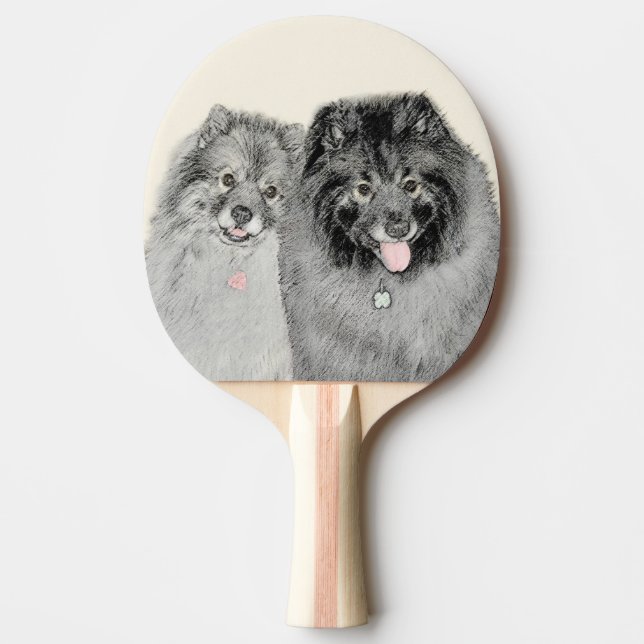 Keeshond Mom and Son Painting - Original Dog Art Ping Pong Paddle (Front)