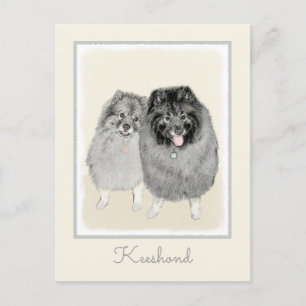 Keeshond Mom and Son Painting - Original Dog Art Postcard