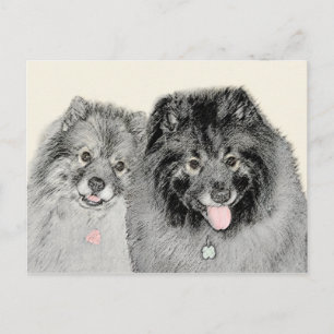 Keeshond Mom and Son Painting - Original Dog Art Postcard