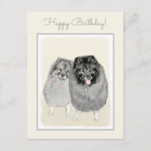 Keeshond Mom and Son Painting - Original Dog Art Postcard