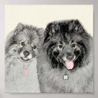 Keeshond Mom and Son Painting - Original Dog Art