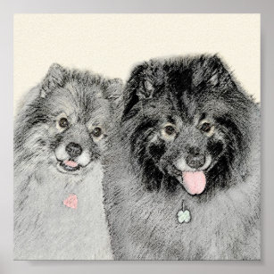 Keeshond Mom and Son Painting - Original Dog Art Poster