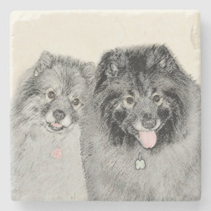 Keeshond Mom and Son Painting - Original Dog Art Stone Coaster