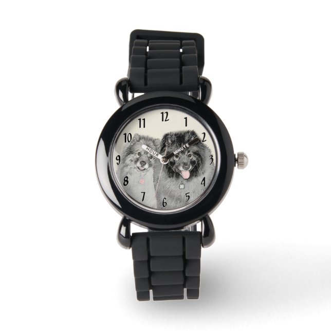 Keeshond Mom and Son Painting - Original Dog Art Watch (Front)