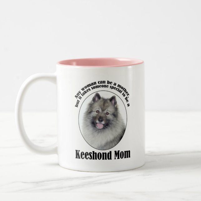 Keeshond Mom Two-Tone Coffee Mug (Left)