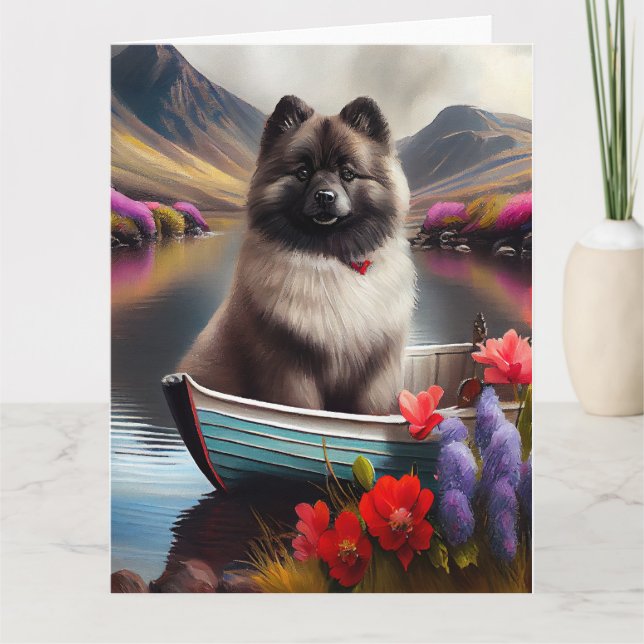 Keeshond on a Paddle: A Scenic Adventure Card (Front)