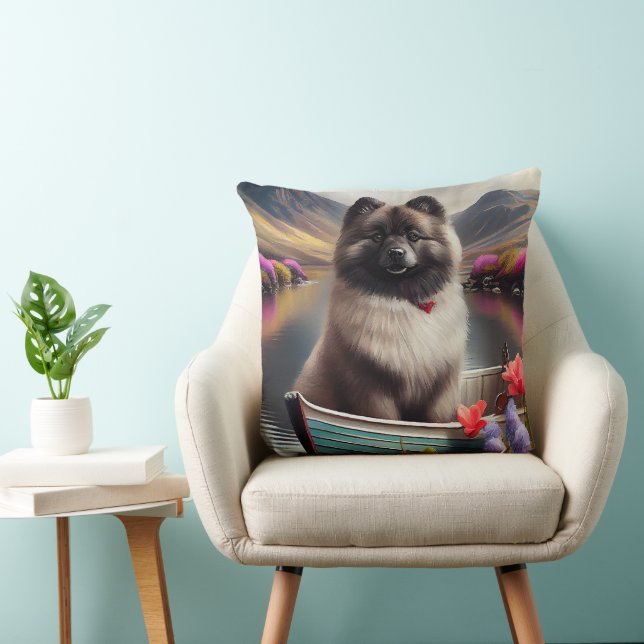 Keeshond on a Paddle: A Scenic Adventure  Throw Pillow (Chair)