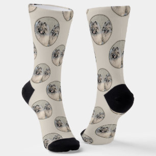 Keeshond Painting 2 Keeshonden Original Dog Art Socks