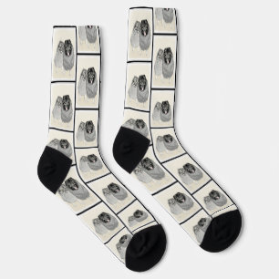 Keeshond Painting 2 Keeshonden Original Dog Art Socks