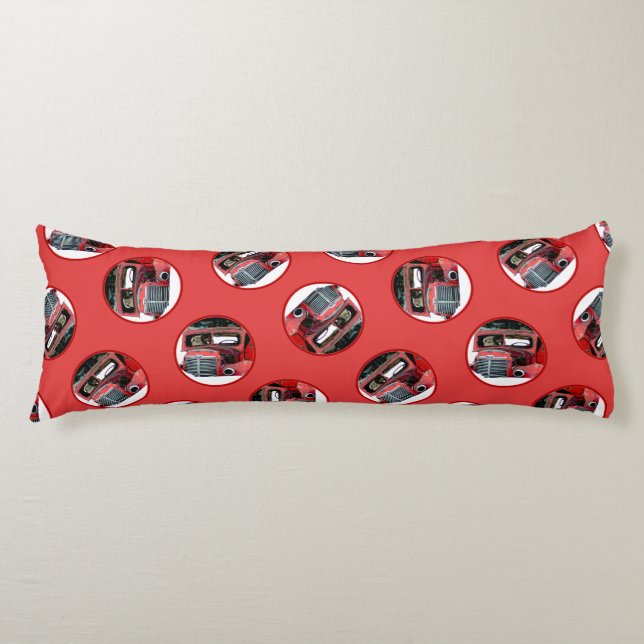 Keeshond Painting Christmas Old Red Truck Dog Art Body Pillow (Front)