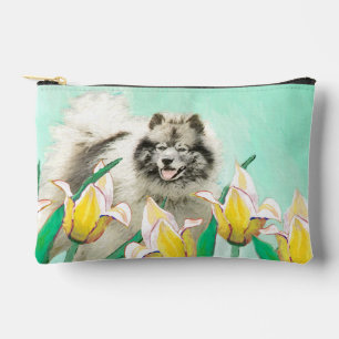 Keeshond Painting in Tulips Cute Original Dog Art Accessory Pouch