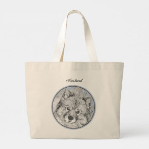 Keeshond Painting Kees Cute Original Pet Dog Art Large Tote Bag