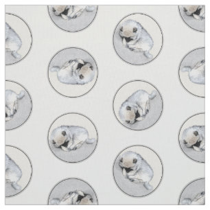 Keeshond Painting Sleeping Puppy Original Dog Art Fabric
