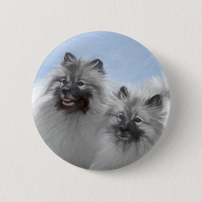 Keeshond Pair of Kees Painting Original Animal Art 2 Inch Round Button (Front)