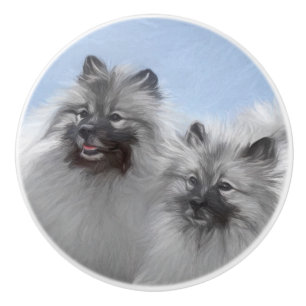 Keeshond Pair of Kees Painting Original Animal Art Ceramic Knob