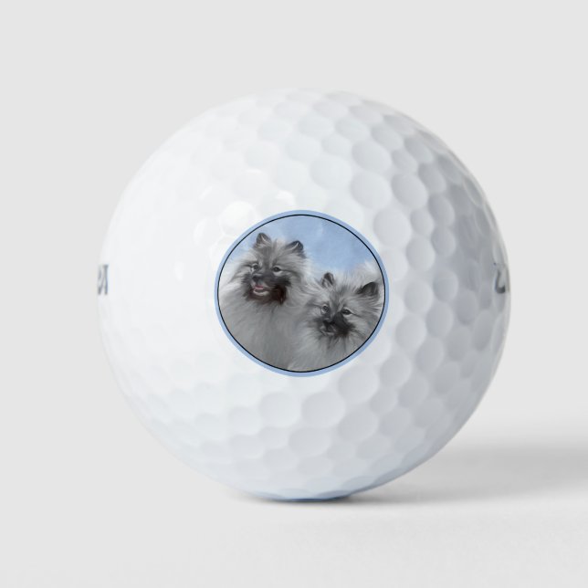 Keeshond Pair of Kees Painting Original Animal Art Golf Balls (Front)