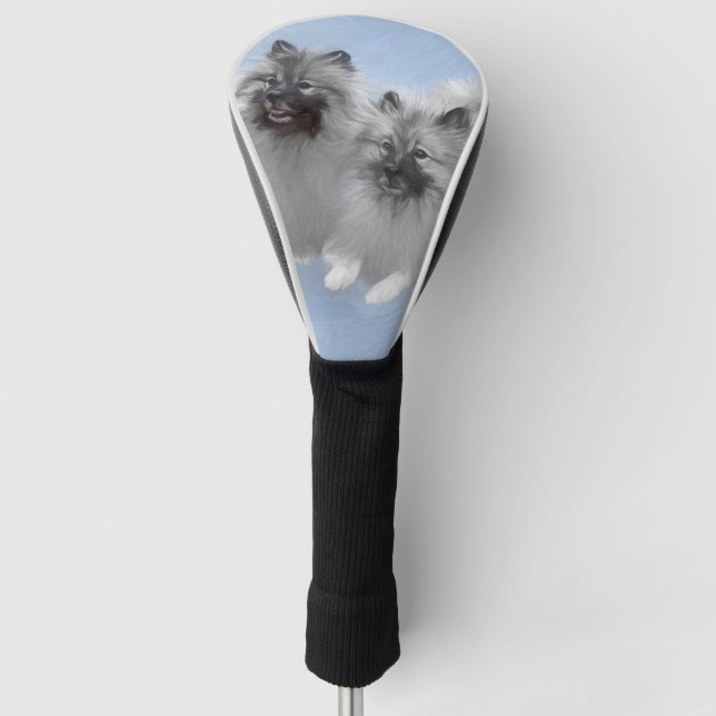 Keeshond Pair of Kees Painting Original Animal Art Golf Head Cover (Front)