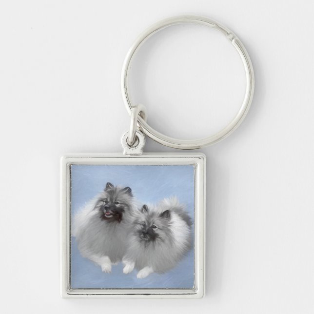 Keeshond Pair of Kees Painting Original Animal Art Keychain (Front)