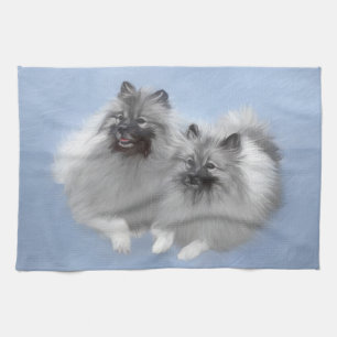 Keeshond Pair of Kees Painting Original Animal Art Kitchen Towel
