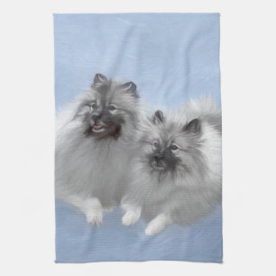 Keeshond Pair of Kees Painting Original Animal Art Kitchen Towel