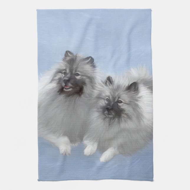 Keeshond Pair of Kees Painting Original Animal Art Kitchen Towel (Vertical)