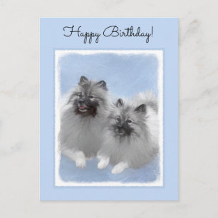 Keeshond Pair of Kees Painting Original Animal Art Postcard