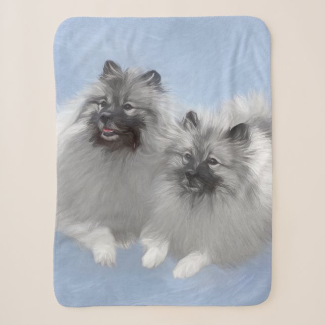 Keeshond Pair of Kees Painting Original Animal Art Sherpa Blanket (Front)