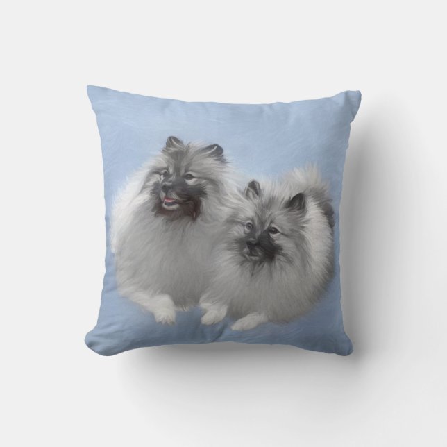Keeshond Pair of Kees Painting Original Animal Art Throw Pillow (Front)