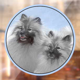 Keeshond Pair of Kees Painting Original Animal Art Window Cling