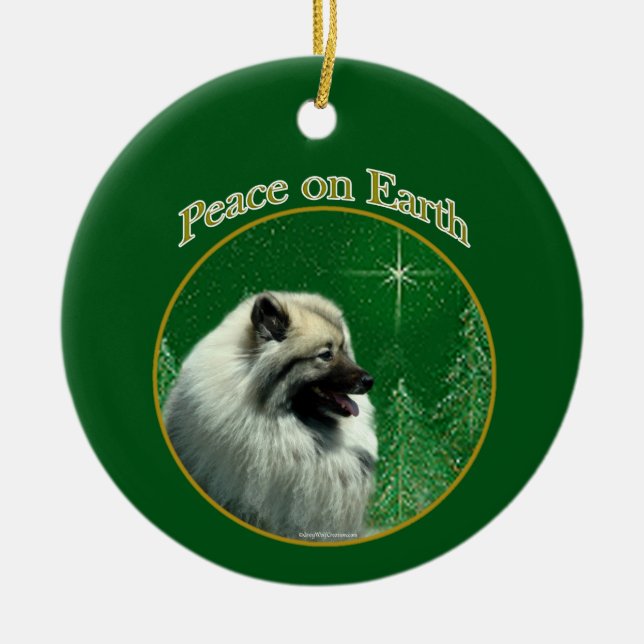 Keeshond Peace Keychain Ceramic Ornament (Front)