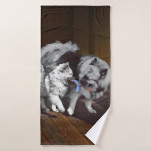 Keeshond Playtime Painting - Cute Original Dog Art Bath Towel Set