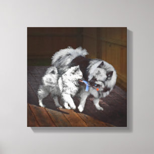 Keeshond Playtime Painting - Cute Original Dog Art Canvas Print