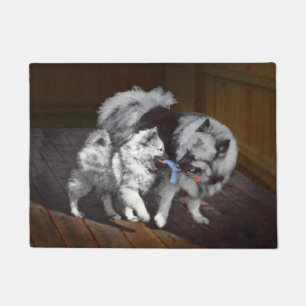 Keeshond Playtime Painting - Cute Original Dog Art Doormat