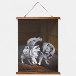 Keeshond Playtime Painting - Cute Original Dog Art Hanging Tapestry