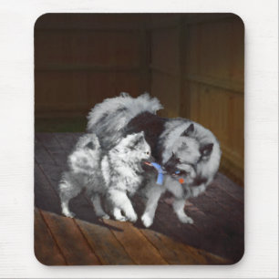 Keeshond Playtime Painting - Cute Original Dog Art Mouse Pad