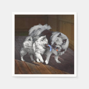 Keeshond Playtime Painting - Cute Original Dog Art Napkin