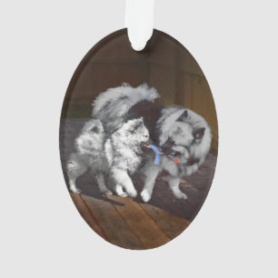 Keeshond Playtime Painting - Cute Original Dog Art Ornament