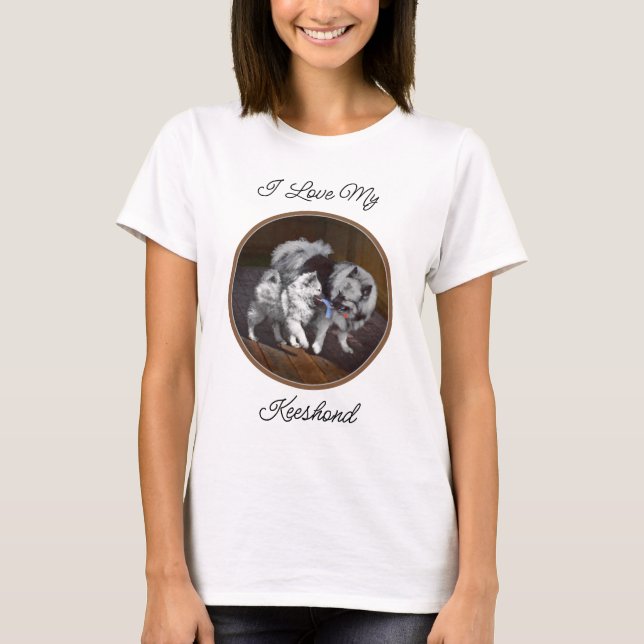 Keeshond Playtime Painting - Cute Original Dog Art T-Shirt (Front)