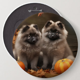 Keeshond Puppy Autumn Delight Pumpkin 6 Inch Round Button