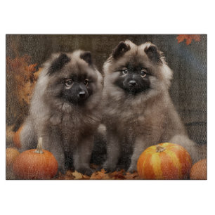 Keeshond Puppy Autumn Delight Pumpkin Cutting Board