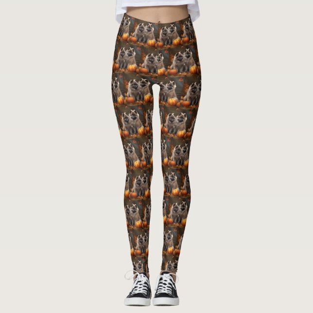 Keeshond Puppy Autumn Delight Pumpkin Leggings (Front)