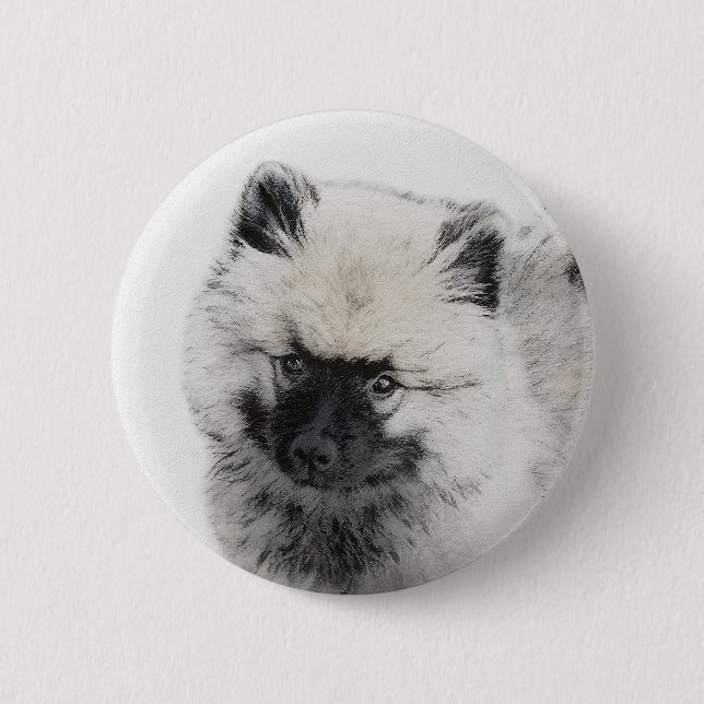 Keeshond Puppy Drawing - Cute Original Dog Art 2 Inch Round Button (Front)