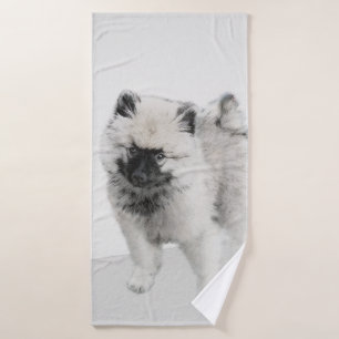 Keeshond Puppy Drawing - Cute Original Dog Art Bath Towel Set