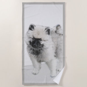 Keeshond Puppy Drawing - Cute Original Dog Art Beach Towel