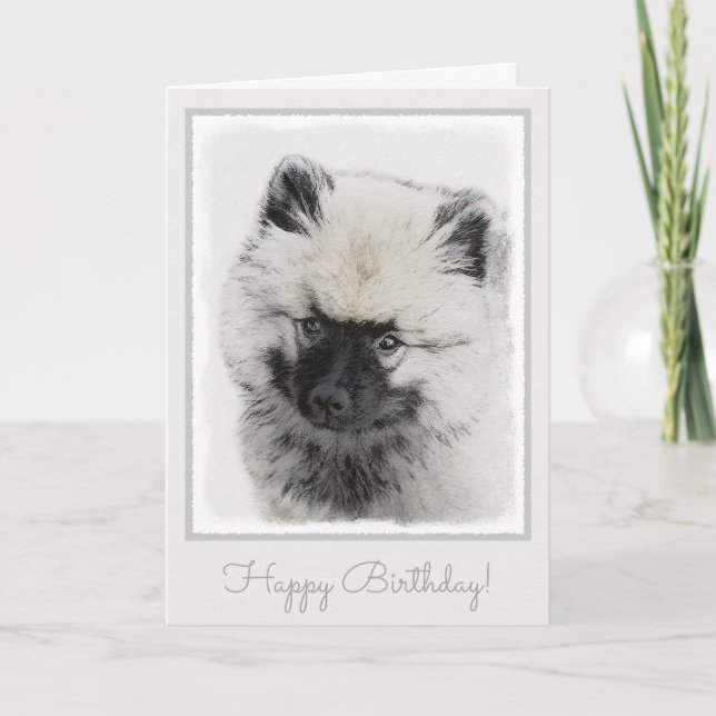 Keeshond Puppy Drawing - Cute Original Dog Art Card (Front)