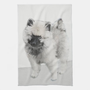 Keeshond Puppy Drawing - Cute Original Dog Art Kitchen Towel